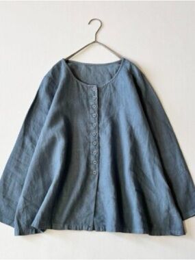 nest Robe 100% Linen Shirt blouse Front-Open button Faded Blue made in Japan